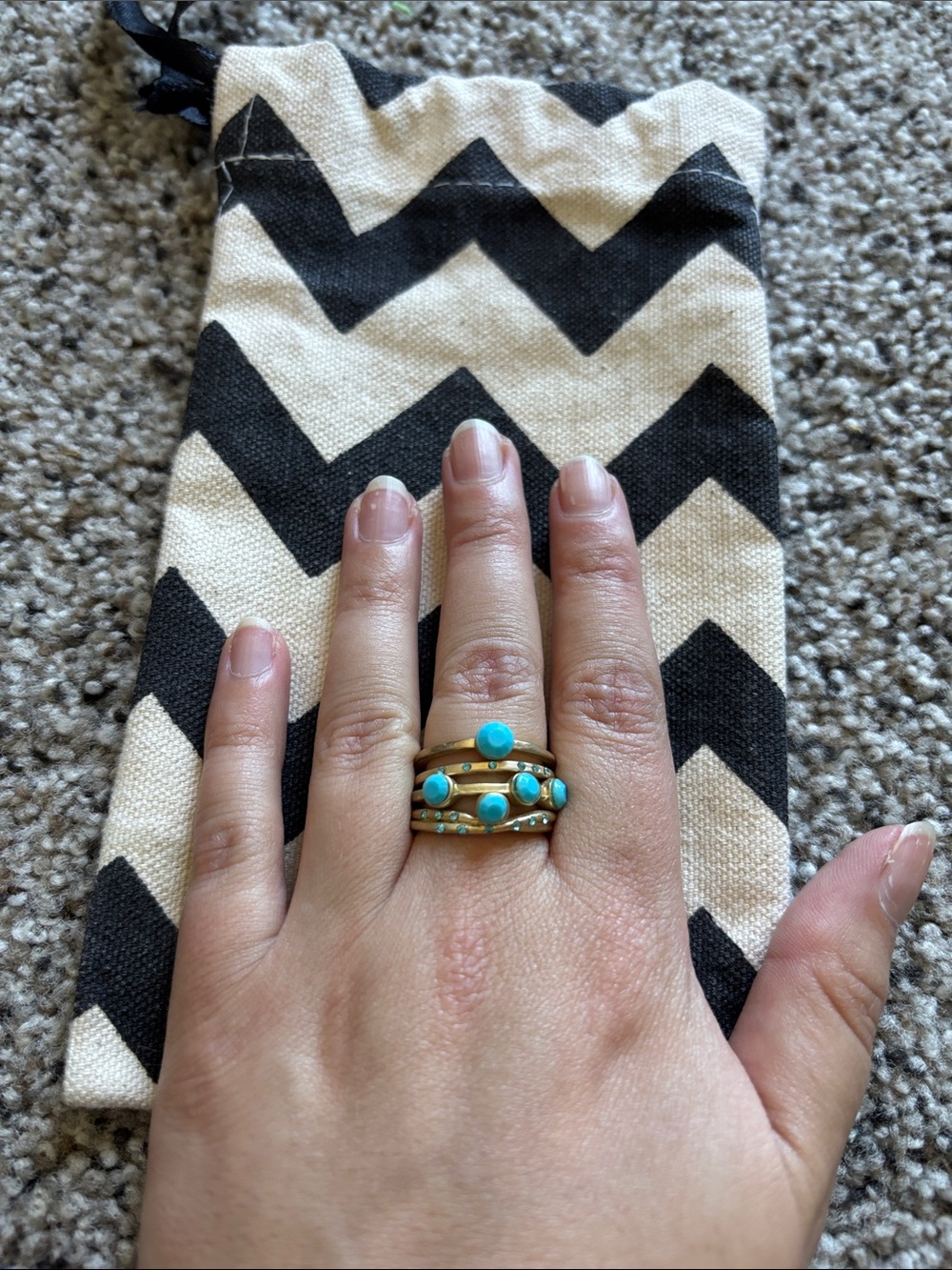 Turquoise Stone Stacking Ring Set in Gold Tone